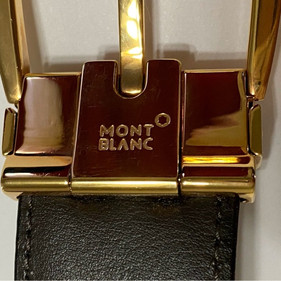 MONT BLANC black saffiano leather gold square buckle belt - Picture 6 of 11